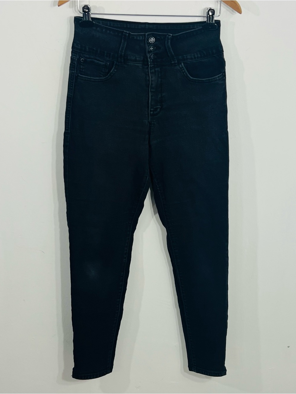 Curve Appeal Black 3 Button High Rise Black Skinny Jeans Size 10 With Stretch